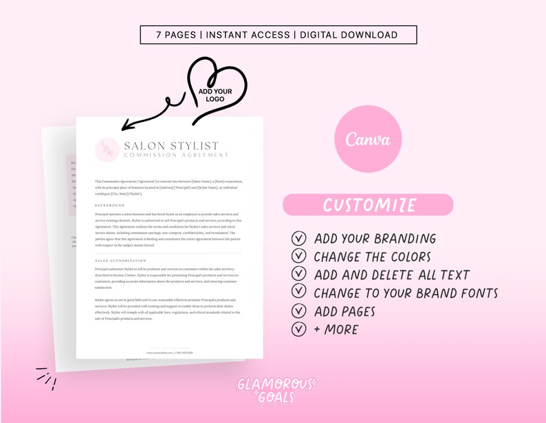 Salon Employee Commission Agreement Template for Stylists Etsy