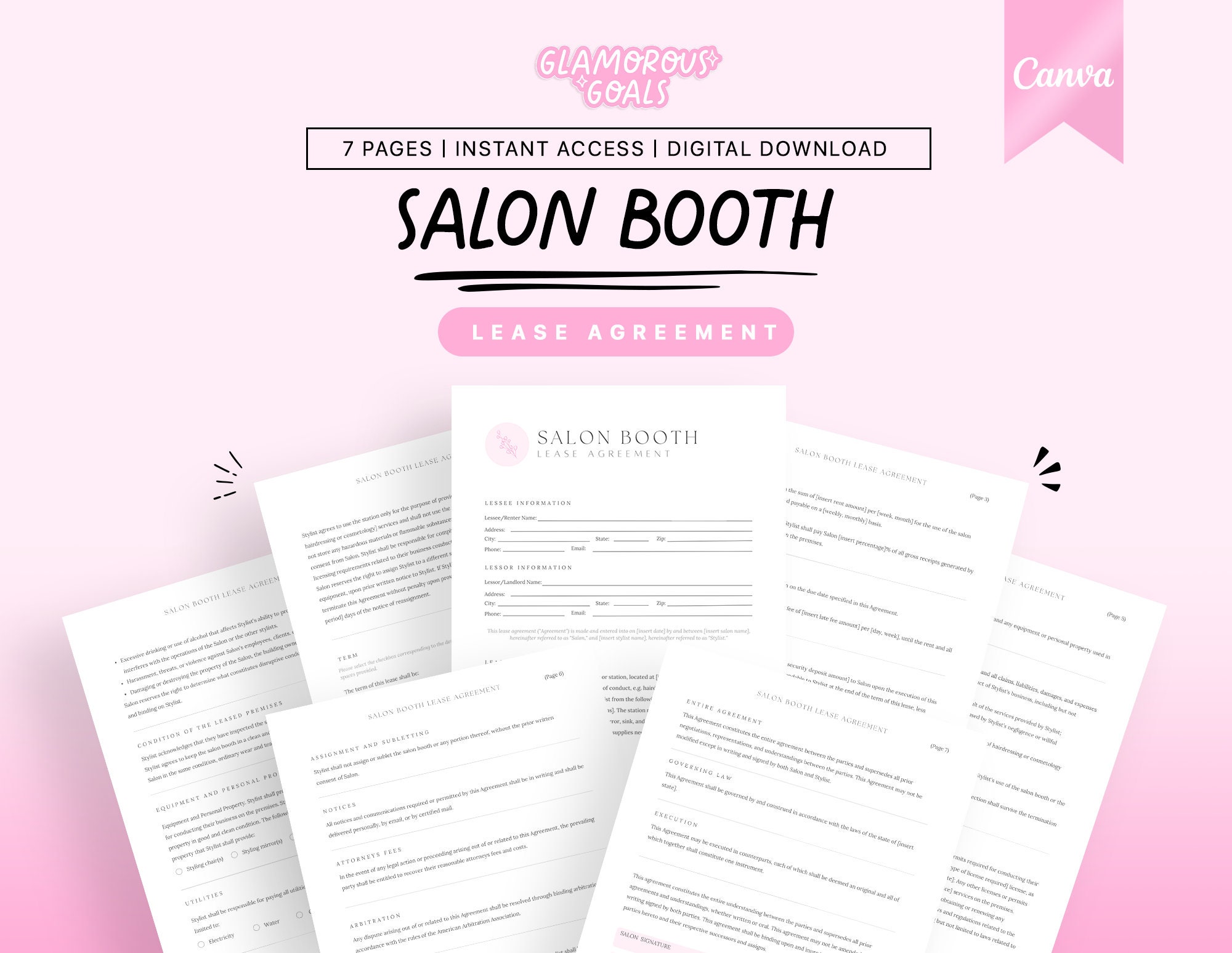 Professional Salon Booth Rental Contract Canva Booth Rental Etsy