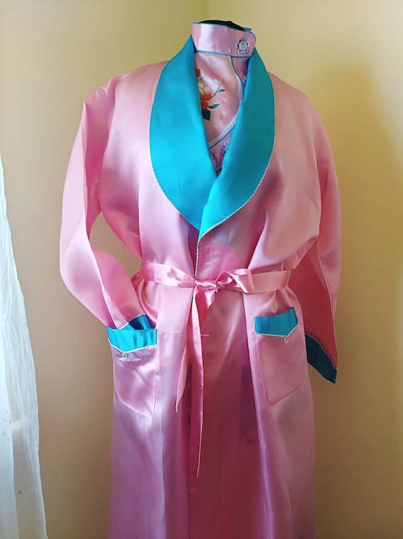 Vintage 1950's Japanese rayon pink satin pajama s… - image 1