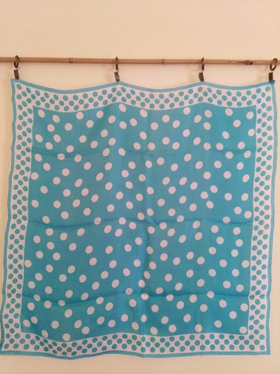 RETRO TURQUOISE polka dot HANDPRINTED 1950'S silk… - image 1