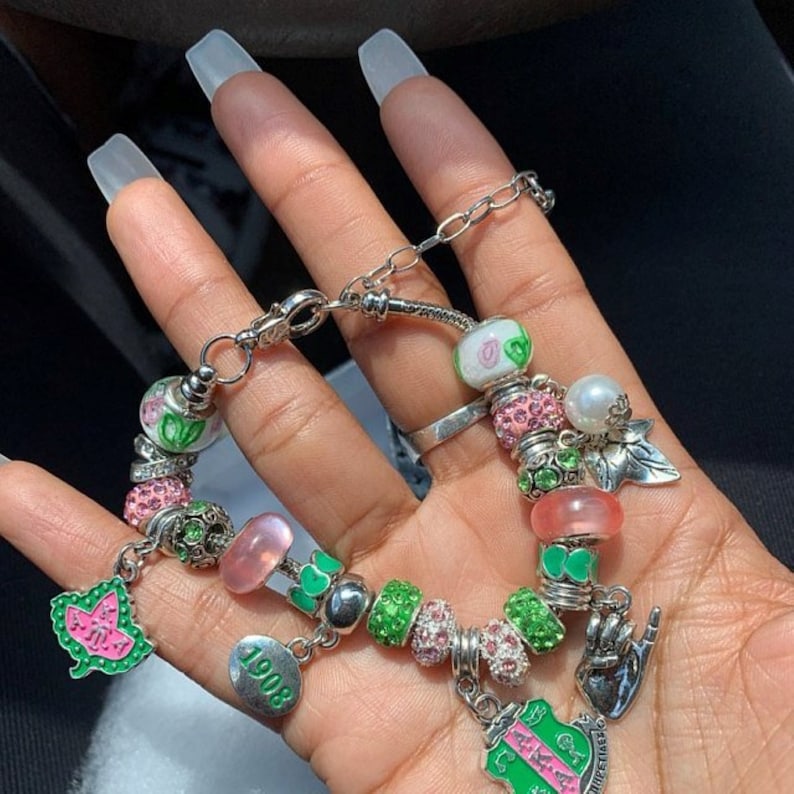 Alpha Kappa Alpha AKA Sorority Charm Bracelet Silver Tone Etsy