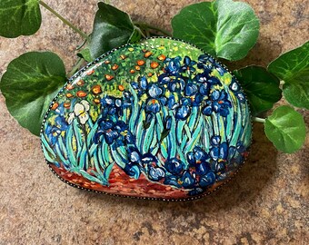 Hand painted rock Van Gogh inspired irises  from Inspirationrocks4u