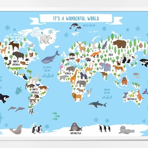 Digitaler Download- Weltkarte der Tiere - einzigartige Karte - Karte für Kinderzimmer
