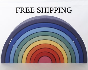 10 piece BLUE Wooden Toy Rainbow. Stacking toy, Waldorf Toddler Toy, Rainbow. boy Rainbow. FREE SHIPPING