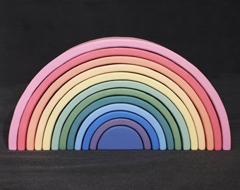 12pc Stacker Rainbow, 14.5" long, 3" wide pastel color toy wooden