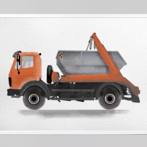 Dump truck poster digital drawing child&#39;s room decor vehicle download boy&#39;s drawing nursery wall decor watercolor collage picture