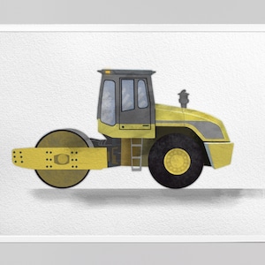 STEAM ROLLER road roller poster digital drawing child&#39;s room decor vehicle download boy&#39;s drawing nursery wall picture watercolor collage