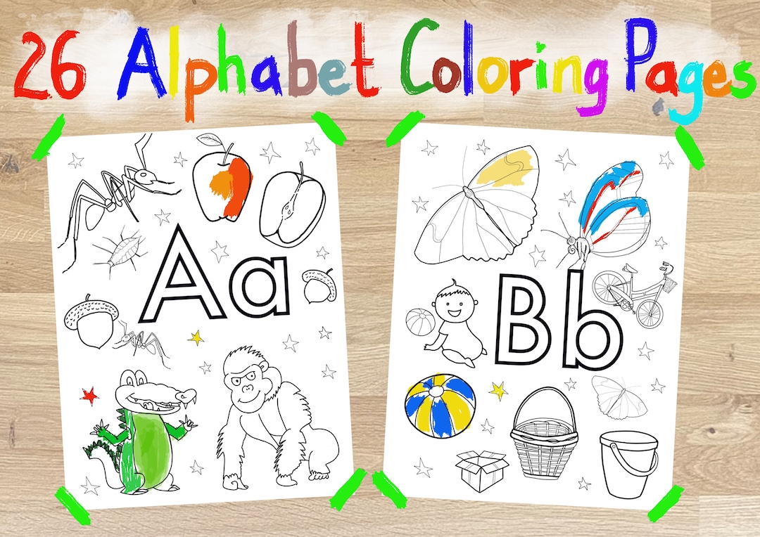 Coloring Pages Alphabet Pages CAPS and Lower Case Illustrated Colouring