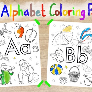 Coloring pages alphabet pages CAPS and lower case illustrated colouring alphabet pages