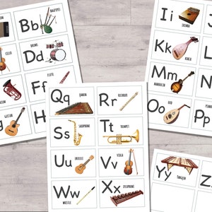 MUSIK-Instrumente ALPHABET Karten - SOFORTIGER Download - einzigartige Spiele für Kleinkinder - Lernkarten für Kleinkinder