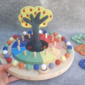 Small Waldorf perpetual calendar, Montessori materials, Waldorf toy, Kids wooden educational toy, preschool toy, with picture stands image 1