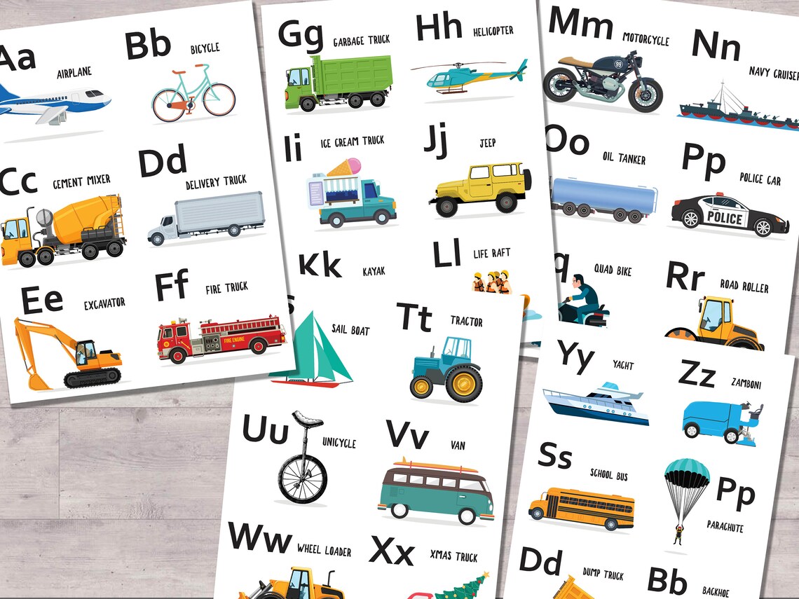 Vehicle ALPHABET Cards CAPS and Lower Case INSTANT Download Etsy