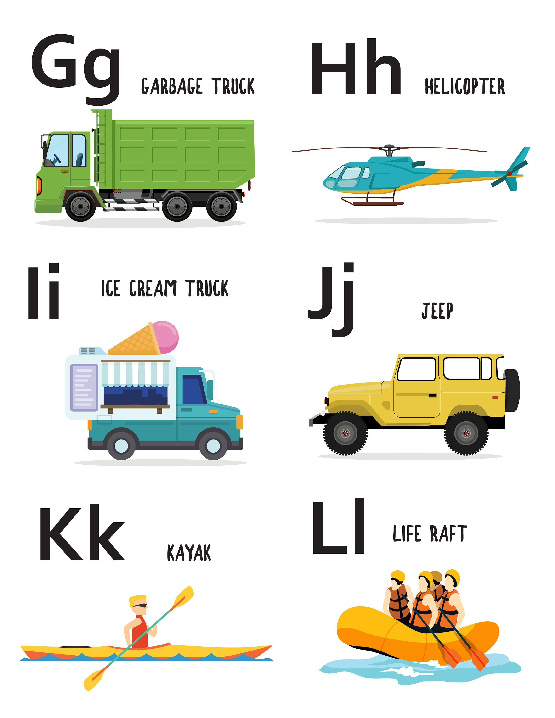 Vehicle ALPHABET Cards CAPS and Lower Case INSTANT Download Etsy