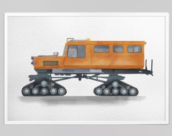 SNOWCAT poster digital drawing child's room decor vehicle download boy's drawing nursery wall decor watercolor collage picture