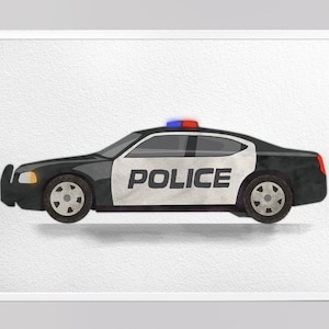 POLICE CAR poster digital drawing child&#39;s room decor vehicle download boy&#39;s drawing nursery wall decor watercolor collage picture