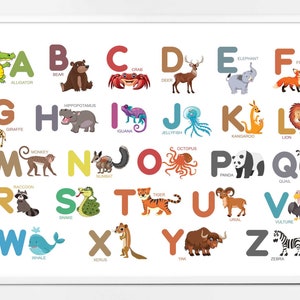 Poster ALPHABET, Tierposter, SOFORT-Download, einzigartiges Spielzeug für Kleinkinder, Kinderzimmerdeko, Kinderzimmerdeko, Kinderzimmerdeko, Wandkunst Kinderzimmer, Kinderzimmerdeko zum Ausdrucken