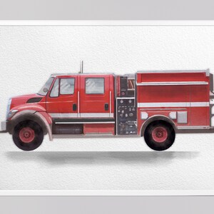 FIRE TRUCK poster digital drawing child&#39;s room decor vehicle download boy&#39;s drawing nursery wall decor watercolor collage picture