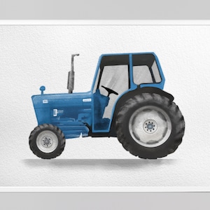 BLUE TRACTOR poster digital drawing child&#39;s room decor vehicle download boy&#39;s drawing nursery wall decor watercolor collage picture