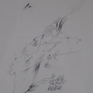Original Roy Henry Alexander Gover &quot;Tis With This Pen I Write of Other Worlds&quot; 1967 Ink on Paper Shown at San Francisco Museum of Art - 1971