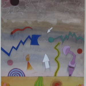 Original Roy Henry Alexander Gover &quot;Electrical Parts&quot;  Watercolor, Gesso, Ink, Glue February 1987- 19 3/4&quot; X 15&quot; Float Mounting, Maple Frame