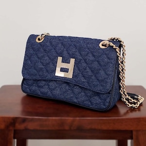 FABORSA Bolsa Italiana K-NOME Algodão Jean Tamanho M Letra Coreana ㅂ Fabricado na Itália