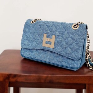 FABORSA Bolsa Italiana K-NOME Algodão Light Jean Tamanho M Letra Coreana ㅂ Fabricado na Itália