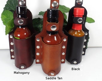 5oz Leather Hot Sauce Holder Holster BBQ Grilling Smoker 3rd Anniversary Fathers Day Gift For Cook Him Her