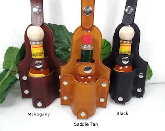 2oz Leather Hot Sauce Sanitizer Holder Holster BBQ Grilling Smoker 3rd Anniversary Fathers Day Gift For Cook Him Her