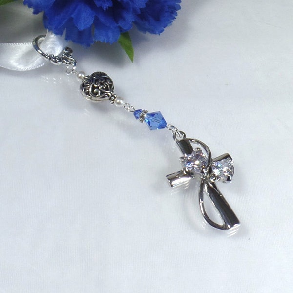 Something Blue Cross Heart Bouquet Charm Something Blue For Bride Bridal Shower Gift