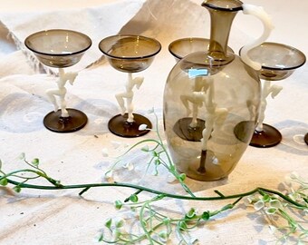 Set da liquore, ballerina in vetro, danza vintage, bicchieri Bimini Lauscha, bicchiere da bere fatto a mano, idea regalo originale, regalo per l'inaugurazione della casa, rarità, decorazione per la casa