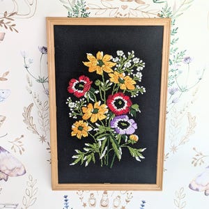Buquê bordado imagem vintage mural decoração de parede artesanal flores arte artesanal moldura colorida ideia de presente mãe bordado mobiliário