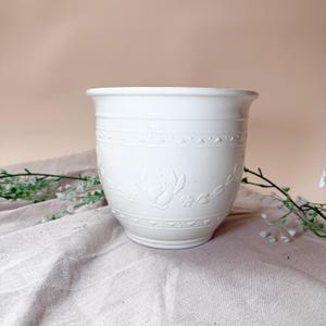 Blumentopf Keramik Vintage mediterran Kräutertopf Küche Pflanztopf Fundstück Gastgeschenk Kleinigkeit Mitbringsel Blumen Geschenk weiß Topf