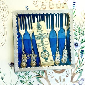 Cake forks vintage flowers silver classic original packaging collector&#39;s item cutlery Hildesheimer Rose gift grandma silverware Antiko 100