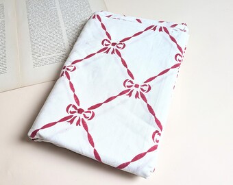 Fabric bows table decoration tablecloth vintage style cotton decorative fabric cotton fabric handmade tablecloth red stamp unique piece