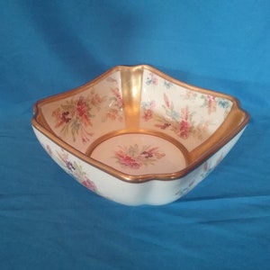 Vintage Fine Concorde China Square Bowl with Gold Gilded Panels