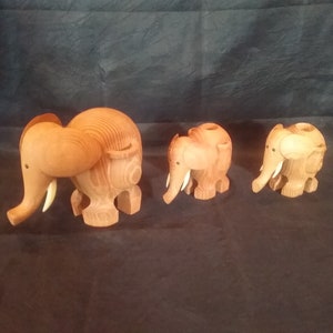 Vintage Set of 3 Handcrafted Woodenware Elephants Toothpick or Match Holders - Made by Papel, N. Hollywood