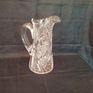 Vintage American Brilliant Cut Crystal Glass 9 3/4&quot; Tall Pitcher with Swirling Hobstar Pattern