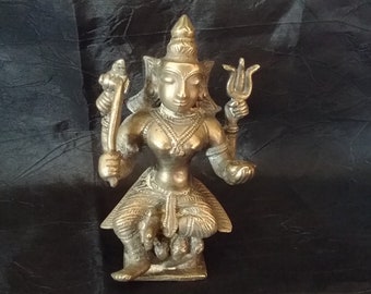 Statuetta in ottone da 4 1/2" raffigurante una divinità indù d'epoca a 4 braccia "Shiva"