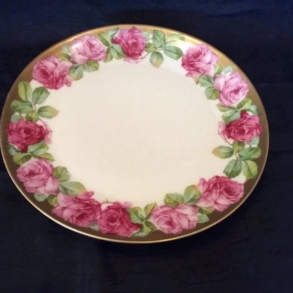 Rare 1900 - Z S & C Bavaria Royal Munich - Cabbage Pink Roses with Wide Gold Rim Pattern Plate - 8 1/2" diameter