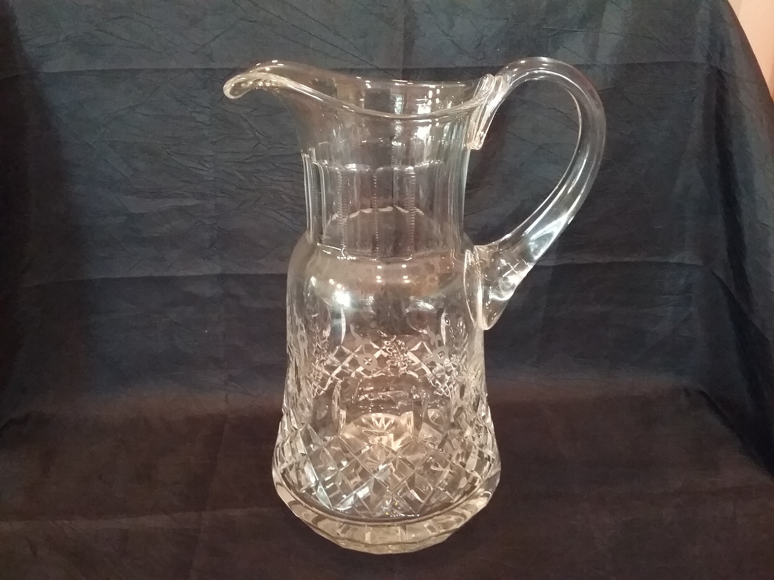 Rogaska Gallia Hand Made Floral Crystal Glass Pitcher Made in