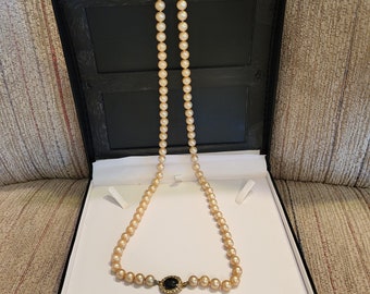Vintage Faux Golden Pearl Necklace with a Brooch Style Tongue Clasp Closure
