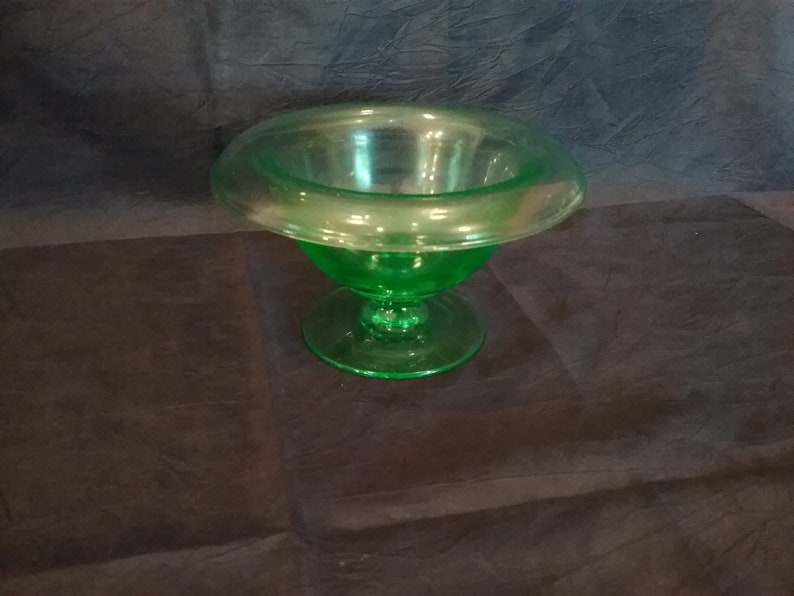 Green Depression Glass Pedestal Bowl with Rolled Edges Rare Etsy