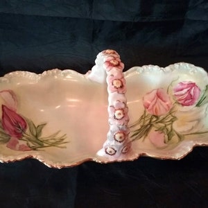 Rare 1900&#39;s JPL France Porcelain Hand Painted Basket designed from Limoges France