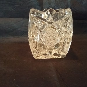 Vintage 1930&#39;s Cut Crystal Square Toothpick or Small Utensils Holder with Star Design