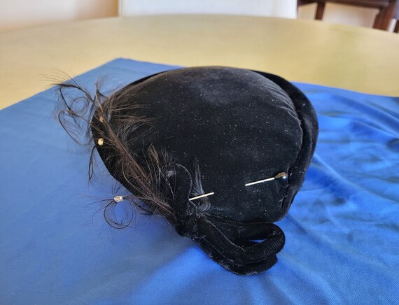 Vintage Black Ostrich Feather Trim Pillbox Hat - Women Accessories Vintage 1920 main image 2