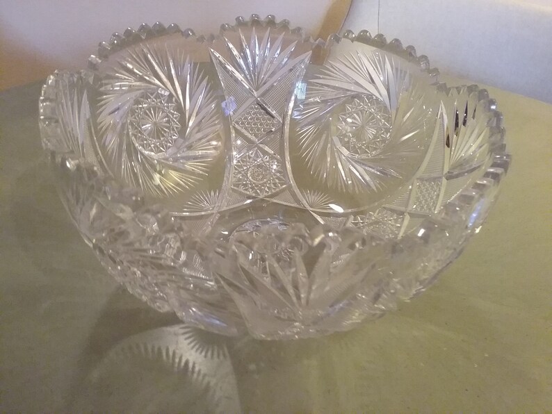Vintage American Brilliant Cut Glass Punch Bowl on Pedestal Etsy