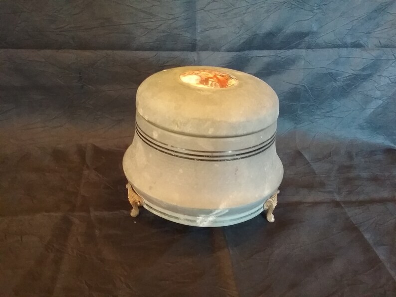 Vintage Round Metal Footed Powder Puff Music Box With Etsy