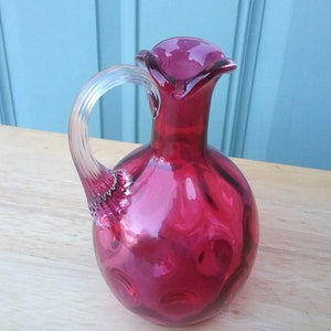 Fenton Cranberry Glass 6 inches Small Pitcher with Thumbprint Pattern - 1940s