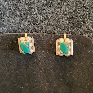 Vintage Sterling Silver and Turquoise Stone Earrings with Screw Back Closer