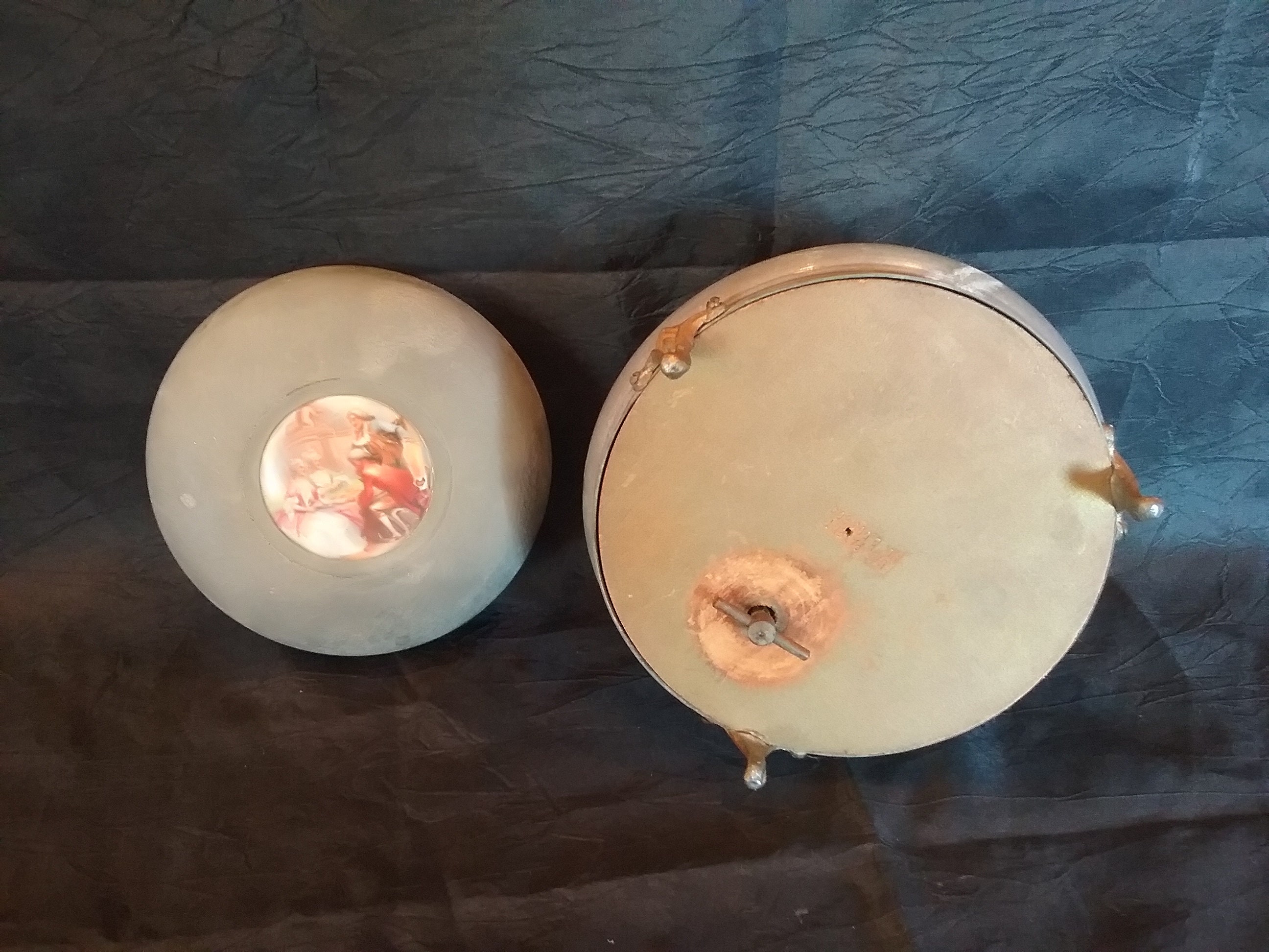 Vintage Round Metal Footed Powder Puff Music Box With Etsy